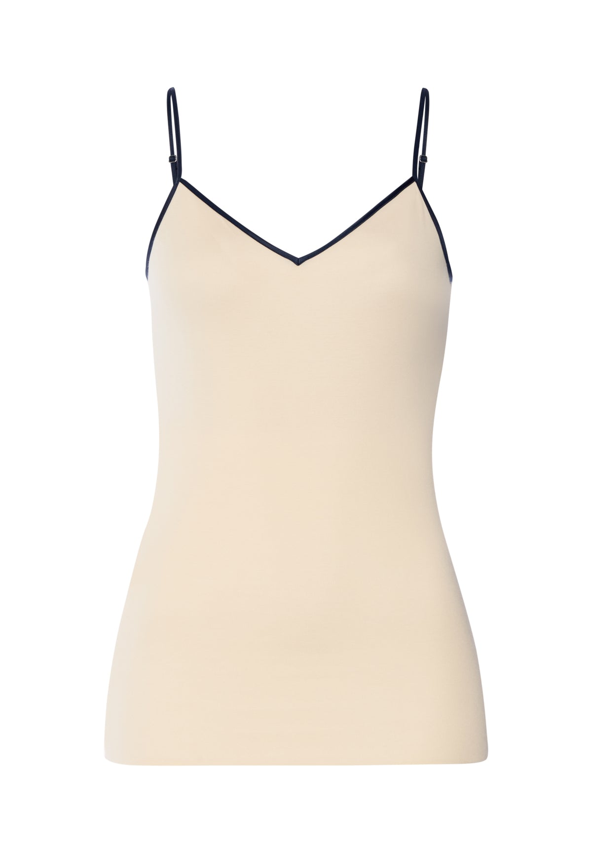 The Cotton Seamless-Spaghetti Top by HANRO in Summer Sand/Deep Navy